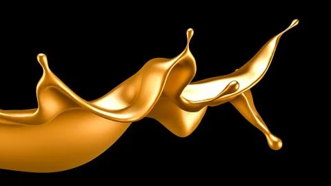 Splash gold black background. 3d illustration, 3d rendering. Stock Illustration