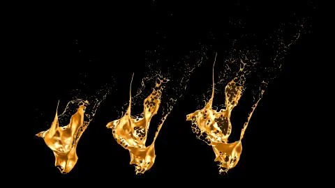Splash gold black background. 3d illustration, 3d rendering. イラスト素材