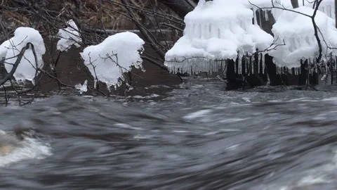 Splash ice Ripping Rapid Water Montreal River Hurley Wisconsin Stock Footage 232360596