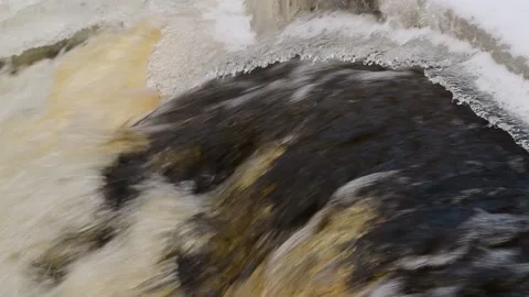 Splash ice splashing water Interstate Falls Montreal River Hurley Wisconsin Stock Footage 232377793