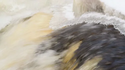 Splash ice splashing water Interstate Falls Montreal River Hurley Wisconsin Video stock 232385389