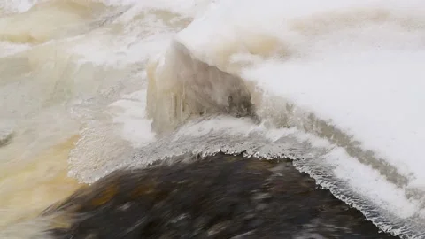 Splash ice splashing water Interstate Falls Montreal River Hurley Wisconsin Stock Footage 232390519