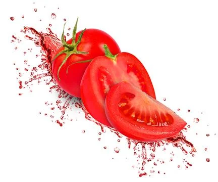Splash juice tomatoes Stock Photos