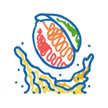 Splash mango juice icon doodle illustration Stock Illustration