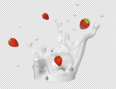 Splash of milk and strawberries. Stock Illustration