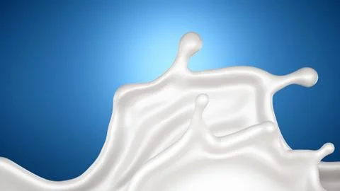A splash of milk on a blue background. 3d illustration, 3d rendering. Stockillustratie