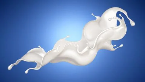 A splash of milk on a blue background. 3d illustration, 3d rendering. Stock-Illustration