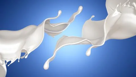 A splash of milk on a blue background. 3d illustration, 3d rendering. Иллюстрация