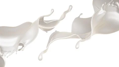 Splash of milk on a white background isolated. 3d illustration, 3d rendering. Illustrazione stock