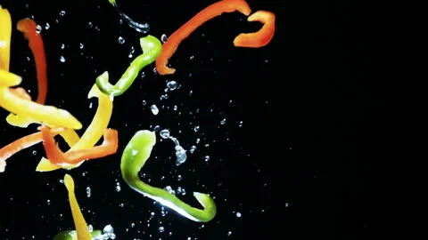 Splash up Mixed Bell peppers left Stock Footage 169225153