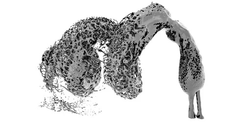 Splash of multi black jets of fluid moving in a spiral. Abstract CG background Stock Footage 130231726