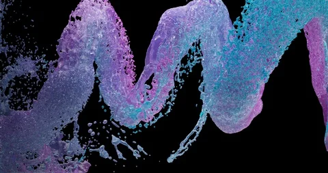 Splash of multi colored jets of fluid moving in a spiral. Abstract CG background Stock Footage 129819974