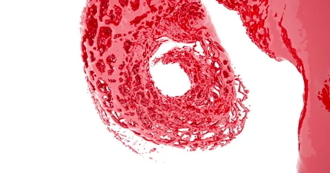 Splash of multi red jets of fluid moving in a spiral. Abstract CG background Stock Footage 130298977