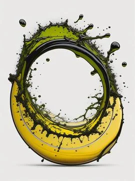 Splash of olive or engine oil arranged in a circle isolated on transparent .. Stock Photos