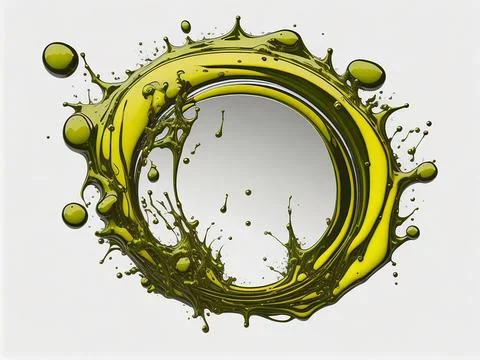 Splash of olive or engine oil arranged in a circle isolated on transparent .. Stock Photos