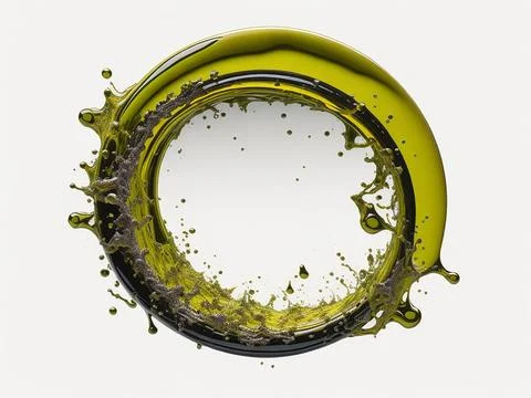 Splash of olive or engine oil arranged in a circle isolated on transparent .. Stock Photos