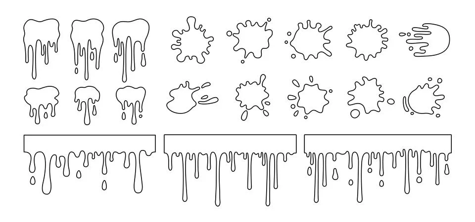 Splash outline shape blob set black line vector イラスト素材