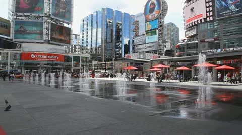 Splash Pad Fountain At Dundas Square Toronto Stock Footage