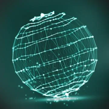 Splash Particles. Connection Structure. Abstract Sphere Shape Of Glowing Circles Stock Illustration