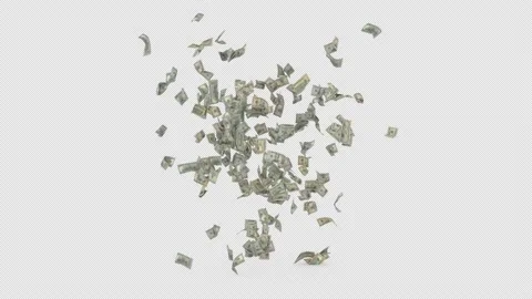 Splash of a pile of money isolated with alpha Video stock 169656368