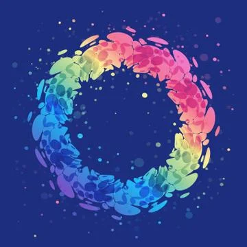 Splash rainbow wreath on blue background, bright round abstraction Stock Illustration