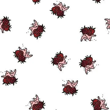 Splash raspberry fruit berry vector seamless pattern Stock Illustration