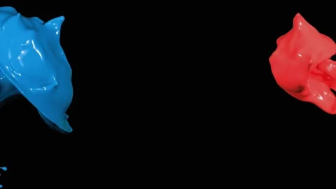 Splash of red and blue paint liquid in slow motion isolated on black (4K) Stock Footage 137112284