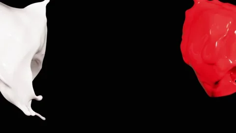 Splash of red and white paint liquid in slow motion isolated on black (4K) Stock Footage 137111198