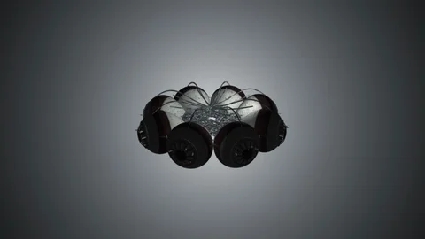 Splash of Sci-fi Drone. 3D animation. Objects spinning. Stock Footage 109125518