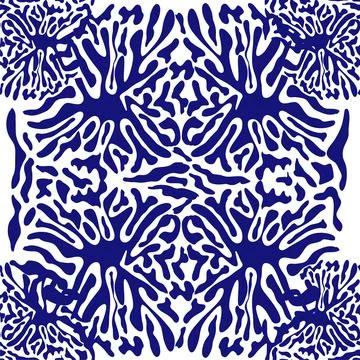 Splash seamless pattern, tiles in blue, indigo Illustrazione stock