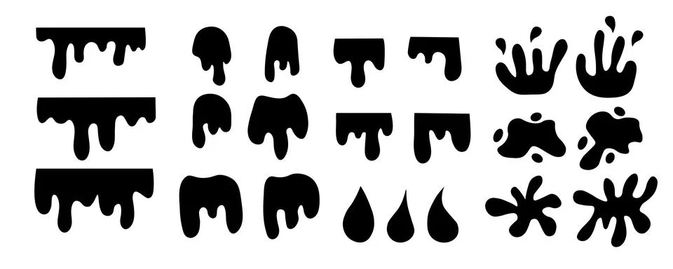 Splash silhouette with droplets collection Stock Illustration