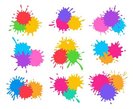 Splash splatter paint shape colorful cartoon set stain splat liquids drop icon Stock Illustration