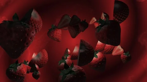 Splash of strawberry. 3D animation. Objects spinning. Stock Footage 109287542