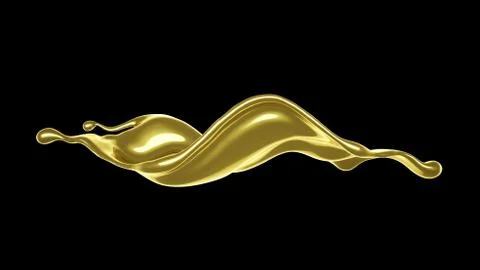 A splash of thick, golden liquid. 3d illustration, 3d rendering. イラスト素材
