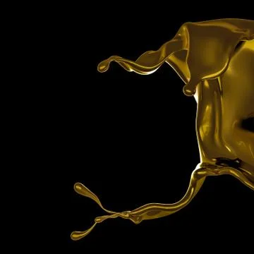 A splash of thick, golden liquid. 3d illustration, 3d rendering. Stock Illustration