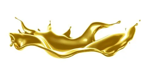 A splash of thick, golden liquid. 3d illustration, 3d rendering. Stockillustratie