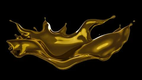 A splash of thick, golden liquid. 3d illustration, 3d rendering. Stock Illustration