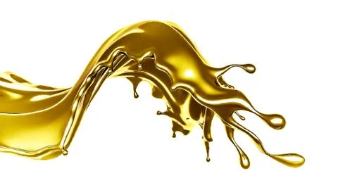 A splash of thick, golden liquid. 3d illustration, 3d rendering. Stock Illustration