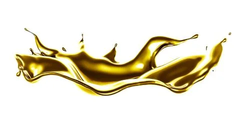 A splash of thick, golden liquid. 3d illustration, 3d rendering. イラスト素材
