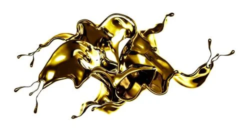 A splash of thick, golden liquid. 3d illustration, 3d rendering. Stock Illustration
