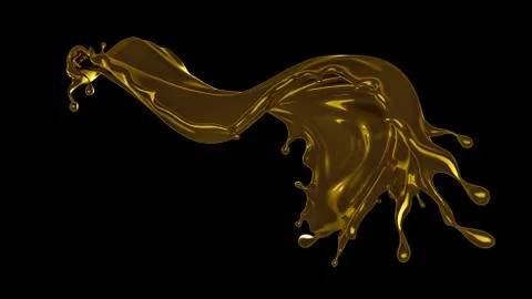 A splash of thick, golden liquid. 3d illustration, 3d rendering. 스톡 일러스트