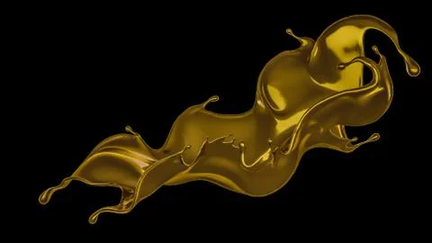 A splash of thick, golden liquid. 3d illustration, 3d rendering. Illustration