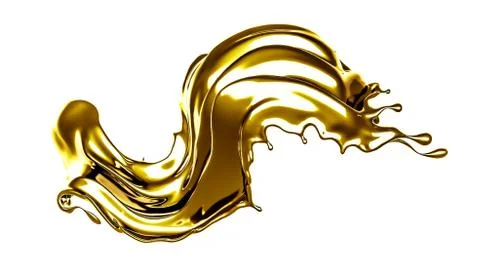 A splash of thick, golden liquid. 3d illustration, 3d rendering. Stock Illustration