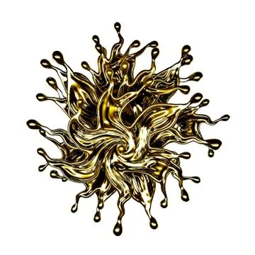A splash of thick, golden liquid. 3d illustration, 3d rendering. Stock Illustration