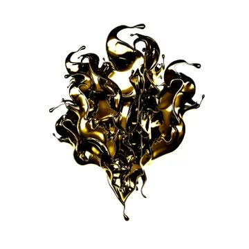 A splash of thick, golden liquid. 3d illustration, 3d rendering. 스톡 일러스트