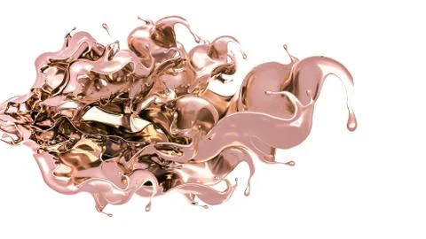A splash of thick, golden liquid. 3d illustration, 3d rendering. Stock Illustration
