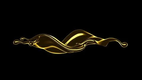 A splash of thick, golden liquid. 3d illustration, 3d rendering. Stockillustratie