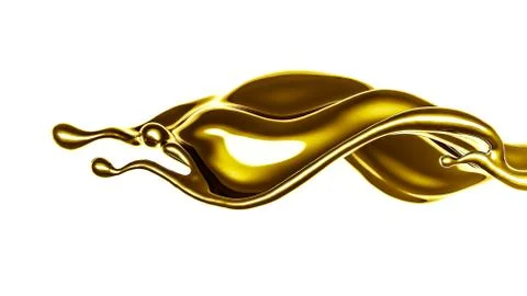 A splash of thick, golden liquid. 3d illustration, 3d rendering. Ilustração Stock