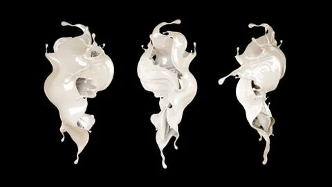 Splash of thick white liquid on a black background. 3d illustration, 3d rende Illustration
