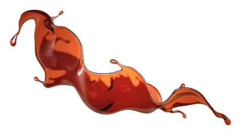 A splash of a transparent brown liquid. 3d illustration, 3d rendering. Иллюстрация
